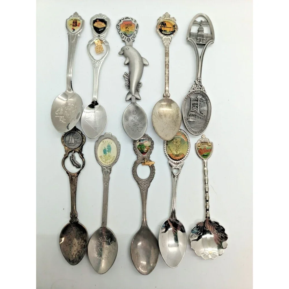 Vintage USA State Souvenir Spoon Lot of 10 – Vegas Texas Arizona Hawaii Iowa